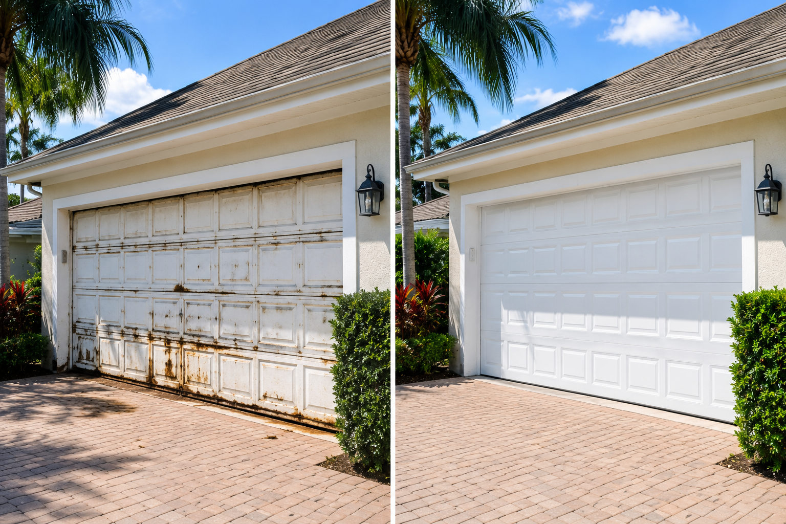 Before and after garage door repair — Coral Springs, FL